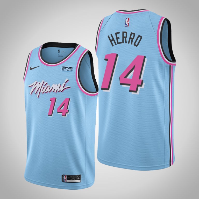 Men Miami Heat #14 Herro light blue Nike Game NBA Jerseys->miami heat->NBA Jersey